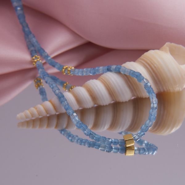 Echte Aquamarin Kette Würfel facettiert